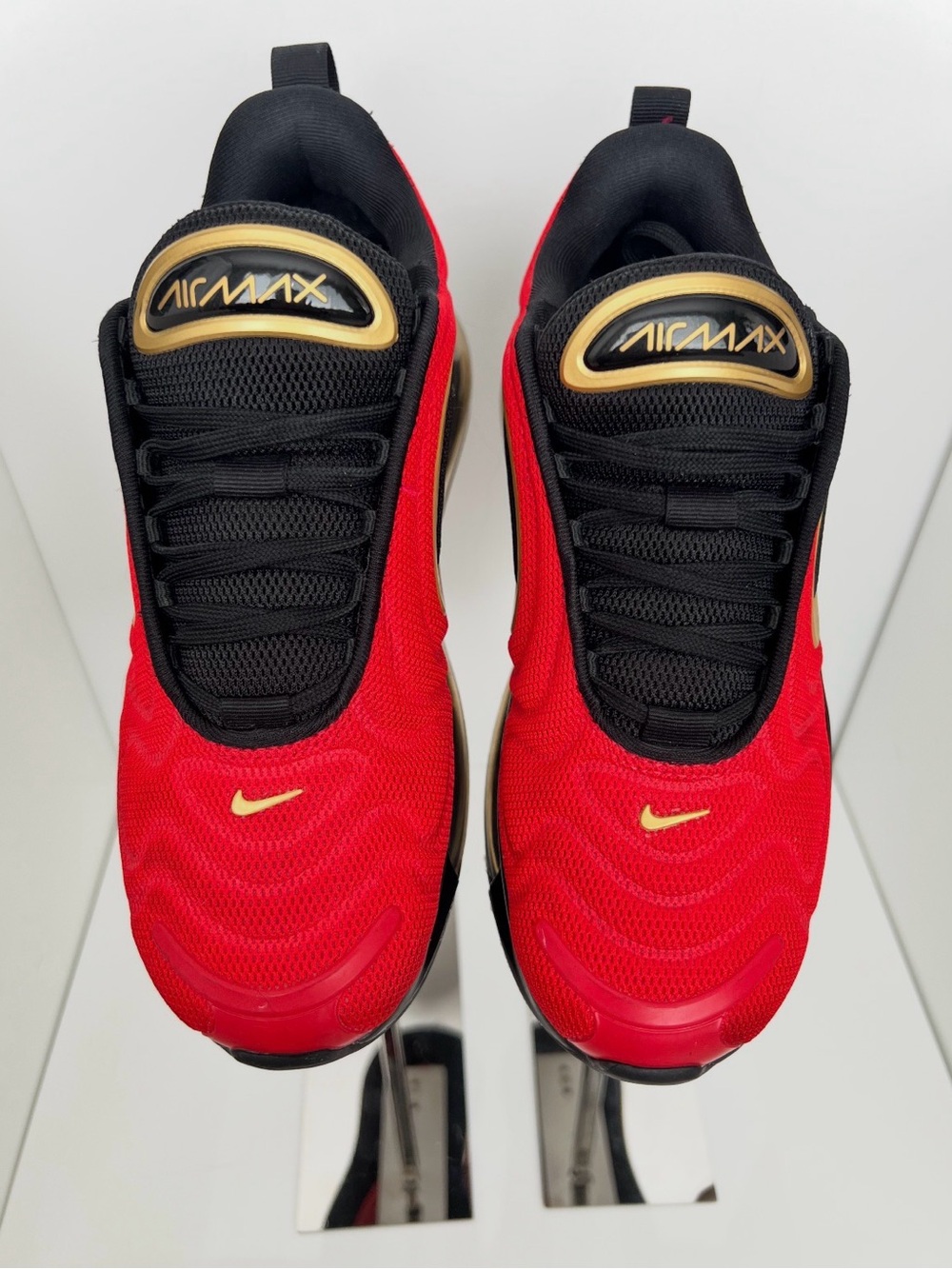 Nike Red and Black Air Max Sneakers with Gold Accents